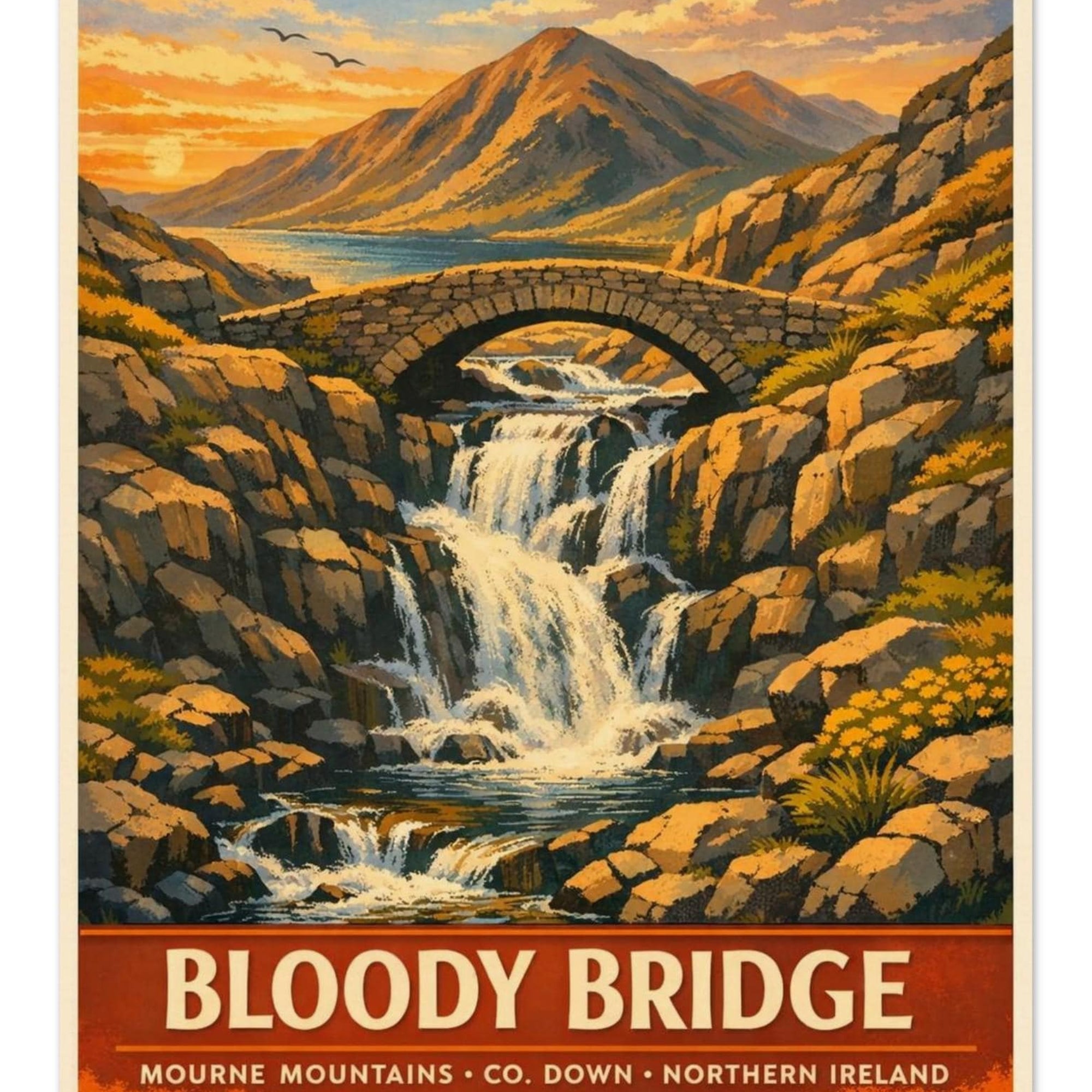 Mourne Mountains Bloody Bridge Print | Vintage Irish Coastal Landscape Art